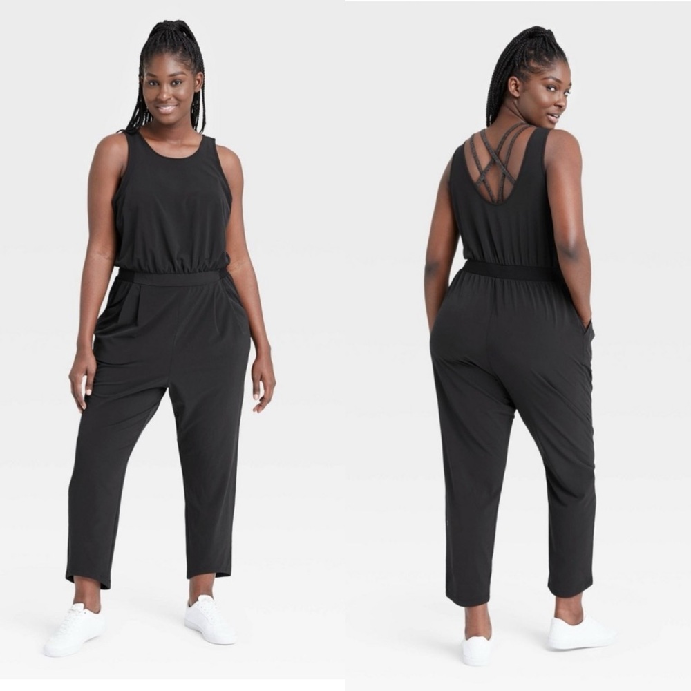 all in motion Black Sleeveless Jumpsuit with Strappy Back